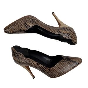 Carlo Fiori Pumps Size 6.5 Brown Snakeskin Pointed Toe Stiletto‎ Heels Italy